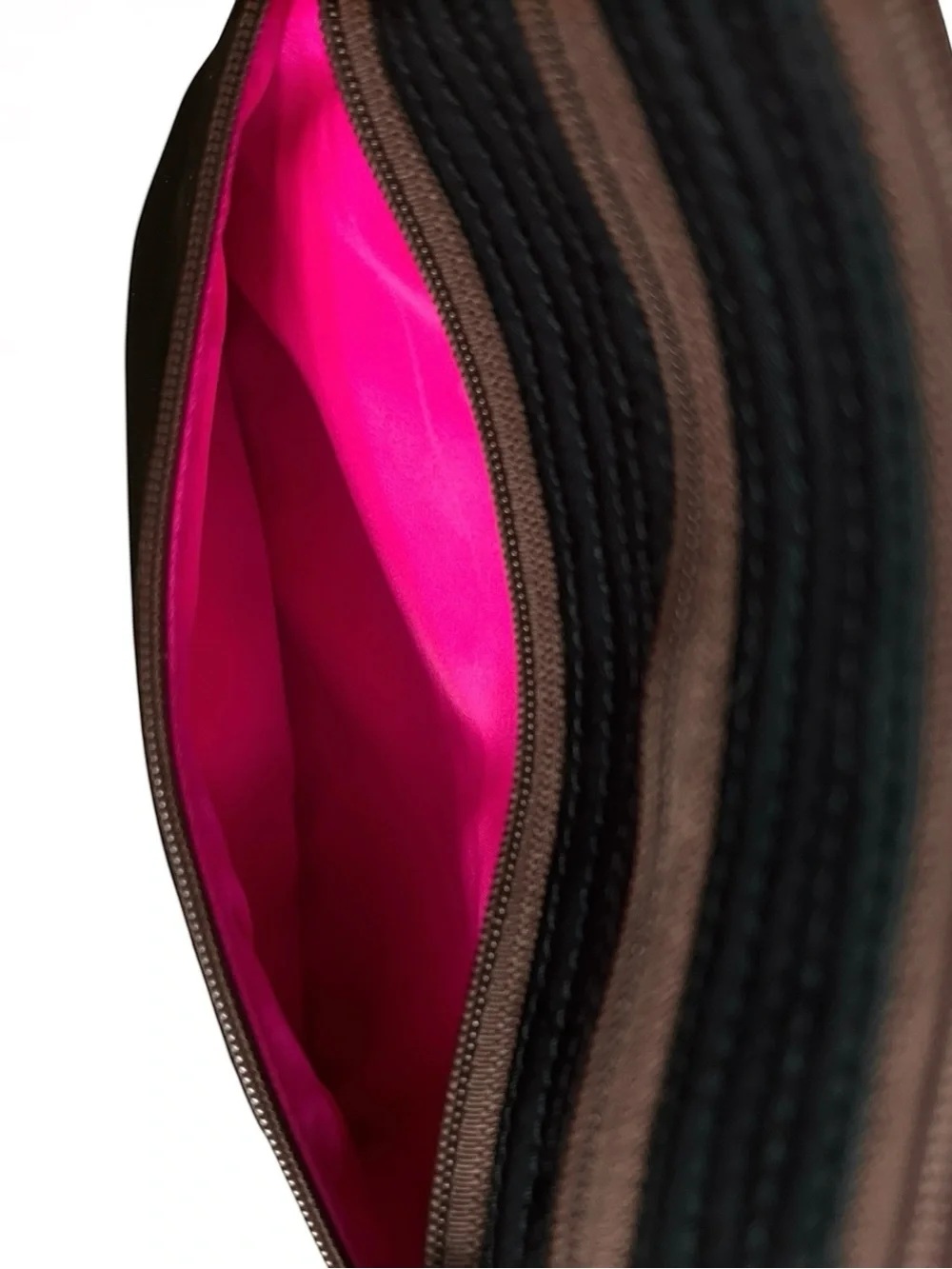 Dooney & Bourke Vintage Black Nylon Triple‎ Zip Crossbody Bag, Hot Pink Interior